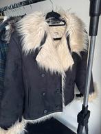 Vintage Y2K zwart nep suede penny lane jas met imitatiebont, Vintage, Maat 42/44 (L), Vintage, Ophalen of Verzenden
