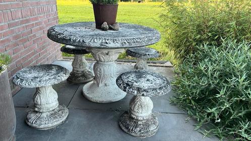 Landelijk/brocante massieve betonnen sier tuinset, Tuin en Terras, Tuinsets en Loungesets, Gebruikt, Tuinset, Overige materialen