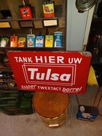 Emaille reclamebord Tulsa Tweetact Olie. Langcat, Ophalen of Verzenden, Gebruikt, Reclamebord