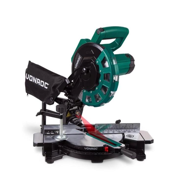 Afkort- en verstekzaag van vonroc met laser 1700W - 216MM, Doe-het-zelf en Verbouw, Gereedschap | Handgereedschap, Gebruikt, Ophalen
