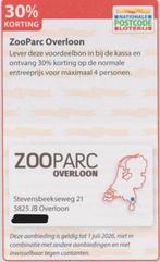 ZooParc Overloon. 30% korting. Postcodeloterij voordeelbon., Tickets en Kaartjes, Drie personen of meer, Kortingskaart