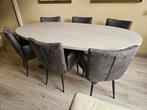 Ovale eettafel + 6 eetkamerstoelen, Ophalen, 100 tot 150 cm, 200 cm of meer, Zo goed als nieuw