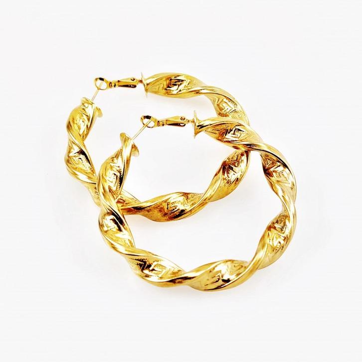 Ø60mm Wokkels Oorbellen Dames - Goudkleurige - Oorringen, Sieraden, Tassen en Uiterlijk, Oorbellen, Nieuw, Hangers, Overige materialen