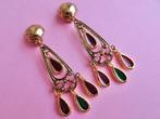 jwg Lange vintage 60s 70s bohemian oorbellen emaille goud kl, Sieraden, Tassen en Uiterlijk, Antieke sieraden, Verzenden, Overige materialen