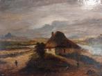 Landschap met huisje, olieverf op paneel, Ophalen of Verzenden