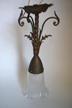 antiek art nouveau art deco plafondlamp geëtst glas metaal, Antiek en Kunst, Ophalen of Verzenden
