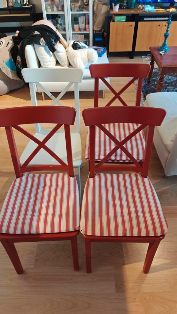 4x IKEA Ingolf Stoelen - Gebruikt, Huis en Inrichting, Stoelen, Gebruikt, Vier, Hout, Wit, Ophalen