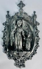 Antieke plaquette, beschermengel met kind, neogotisch ca1900, Ophalen of Verzenden
