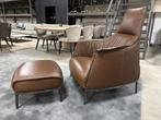 Poltrona Frau Archibald + pouf brown leather Lp €11.180, Ophalen of Verzenden, Zo goed als nieuw, 125 cm of meer