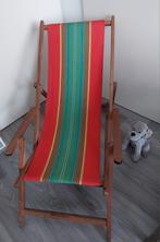 Vintage houten Strandstoel met kleurrijk Doek, Ophalen, Gebruikt, Hout, Inklapbaar