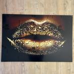Gouden lippen op acrylglas 105x70 cm – luxe glasschilderij, Nieuw, Print, Info@demuurdecoratie.nl, 100 tot 125 cm