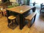 Grof TEAK Eettafel met stalen blokpoten, in 5 formaten v.a., Nieuw, Metaal, Tafelblad, Rechthoekig