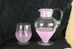 Antiek glazen water of sapkan en glas met opgelegd glasdraad, Ophalen of Verzenden