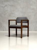 Jaren 60 wengé fauteuil Nederlands design armstoel grijs, Hout, Gebruikt, Vintage, Ophalen of Verzenden