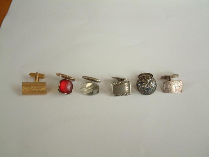 6 losse oude manchetknopen, Sieraden, Tassen en Uiterlijk, Manchetknopen, Gebruikt, Overige materialen, Ophalen of Verzenden