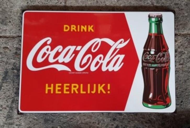 emaillen Drink Coca cola heerlijk  overal altijd retro bord, Verzamelen, Merken en Reclamevoorwerpen, Zo goed als nieuw, Reclamebord