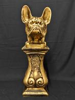 Franse bulldog kop met zuil, Brons gekleurd, Antiek goud, Ophalen of Verzenden, Nieuw, Dier