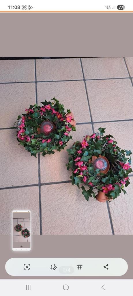 2 decoratief gevulde rotan mandjes (B30 en H10 cm) (zgan), Huis en Inrichting, Woonaccessoires | Kransen, Zo goed als nieuw, Ophalen