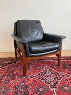 Vintage design Bovenkamp fauteuil zwart leer/hout Midcentury, Ophalen, Zo goed als nieuw, 75 tot 100 cm, Vintage design Scandinavian / Dutch