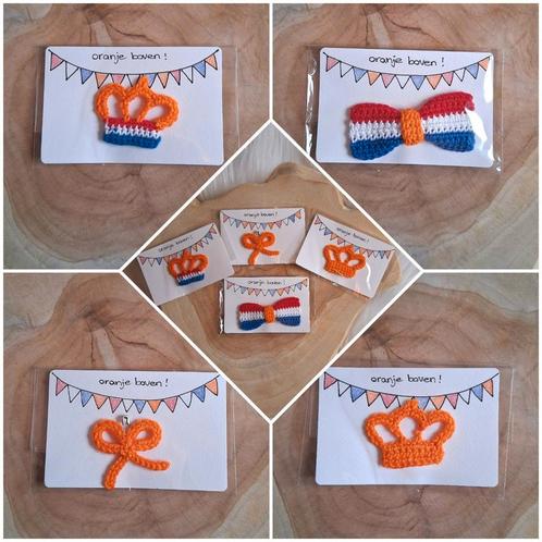 Gehaakte broches koningsdag, Sieraden, Tassen en Uiterlijk, Broches, Nieuw, Overige materialen, Oranje, Ophalen of Verzenden