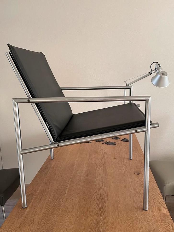 Design stoel Spectrum Mart Visser zwart leer, RVS,, Antiek en Kunst, Kunst | Designobjecten, Ophalen