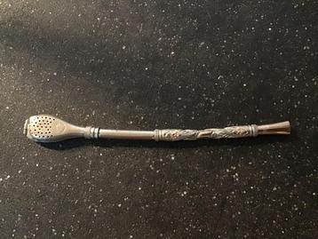 Antieke Bombilla/drinkrietje.Goud en zilver.Gemerkt 925 /750 beschikbaar voor biedingen
