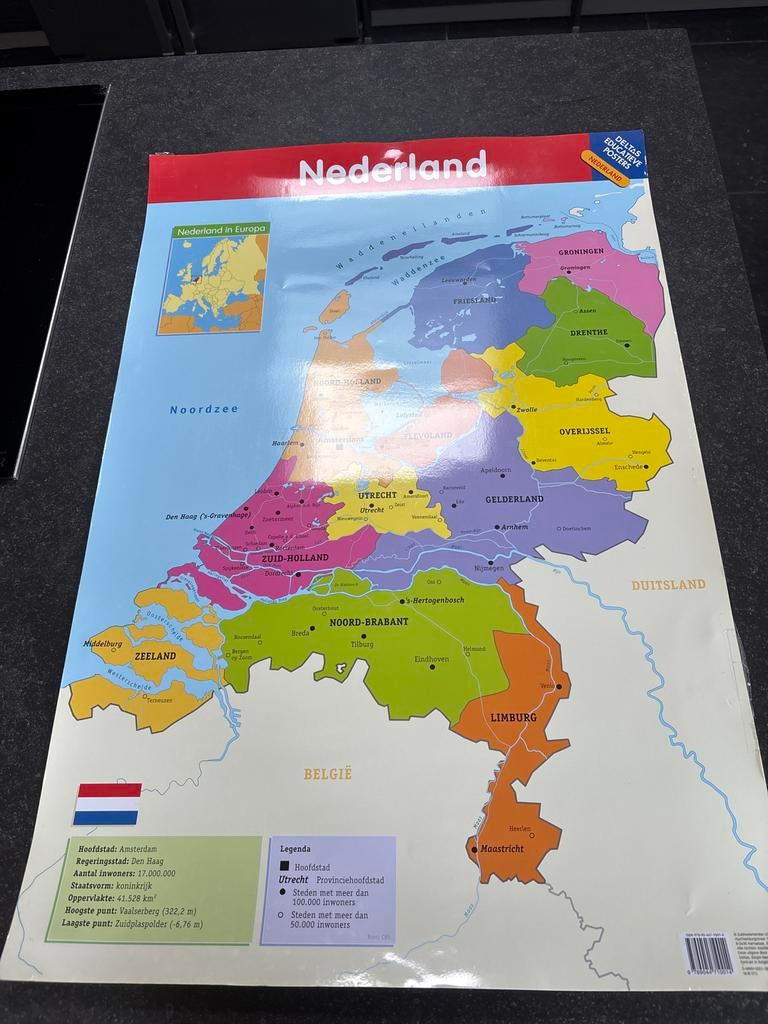 Grote poster landkaart Nederland, Boeken, Atlassen en Landkaarten, Ophalen, 2000 tot heden, Nederland, Landkaart