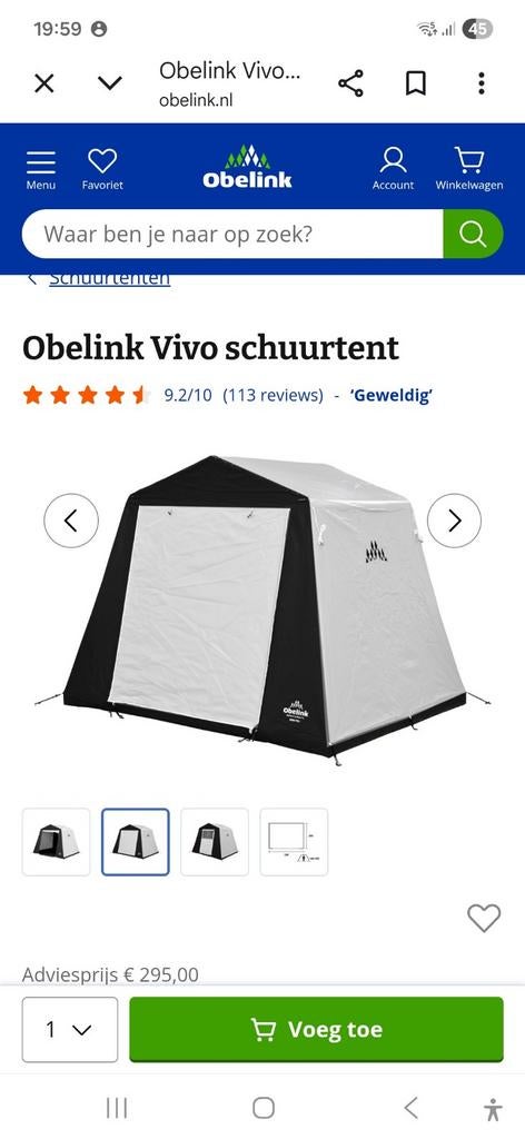 Obelink vivo pvc schuurtent, Caravans en Kamperen, Ophalen of Verzenden