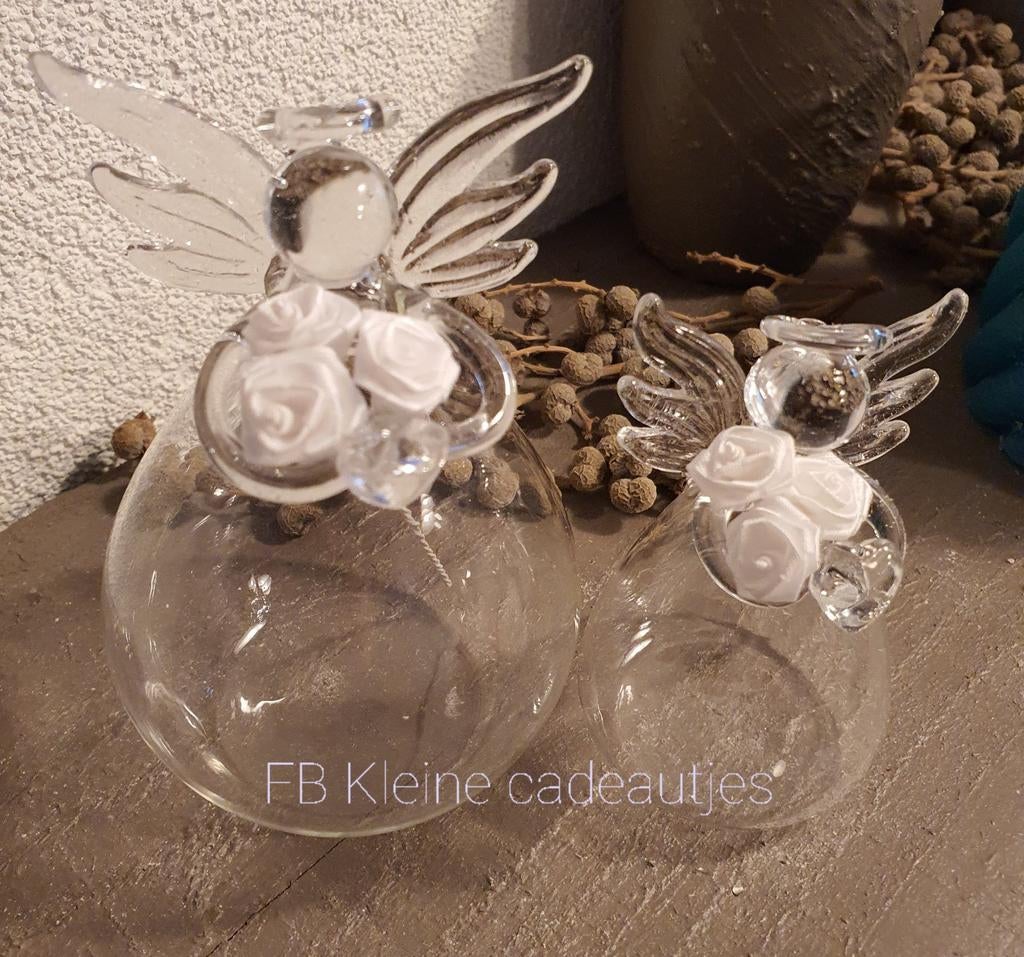 Glazen engelen vaasje set., Ophalen of Verzenden