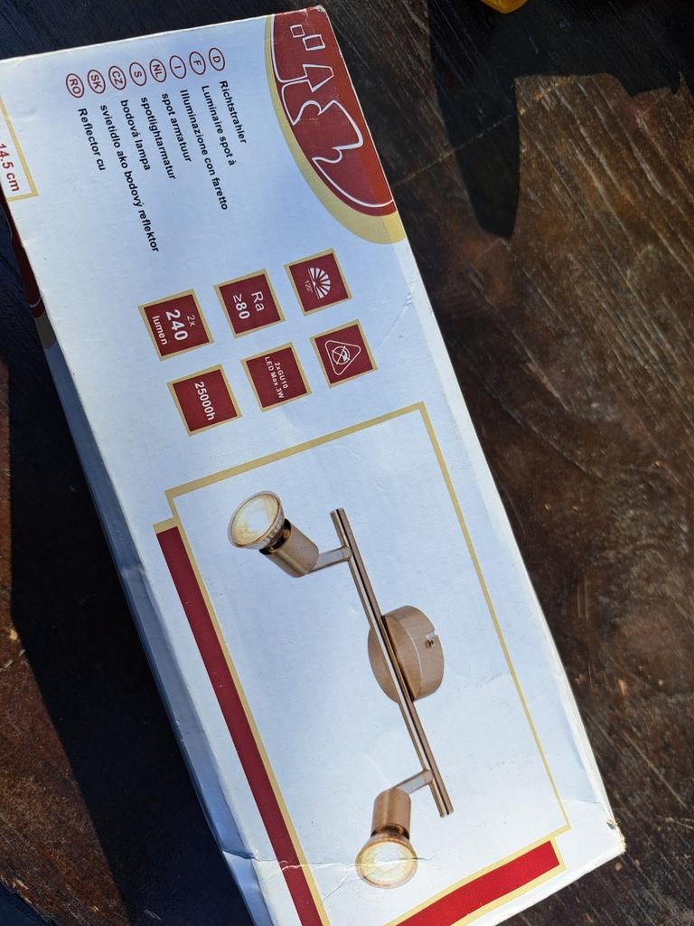 Nieuwe zilverkleurige plafondspot met 2 LED spots, Ophalen of Verzenden