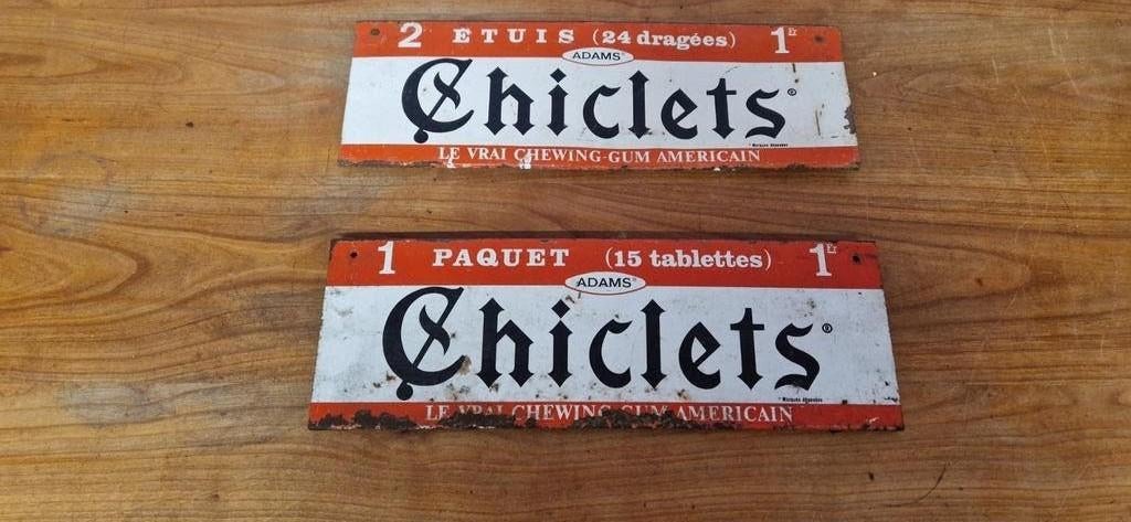 Reclame bordjes Chiclets chewing gum, Verzamelen, Merken en Reclamevoorwerpen, Gebruikt, Ophalen of Verzenden