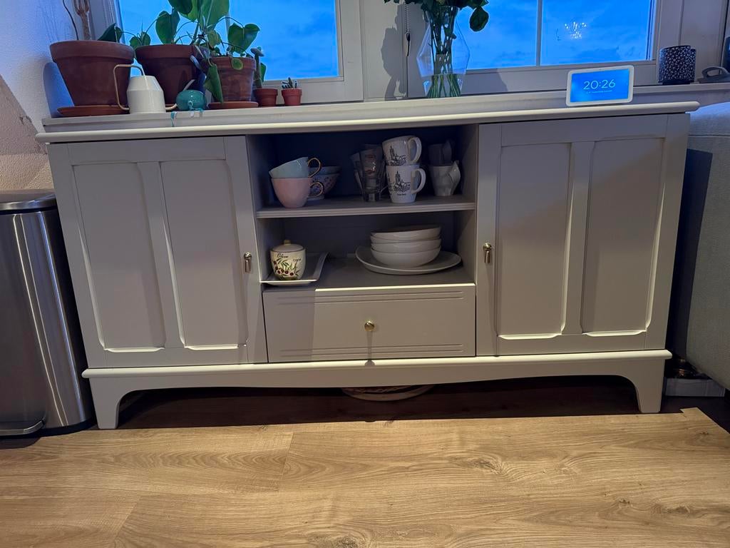 LOMMARP Tv-meubel, lichtbeige, 159x45x81 cm, Huis en Inrichting, Kasten | Dressoirs, Ophalen, Gebruikt, 150 tot 200 cm, Met lade(s)