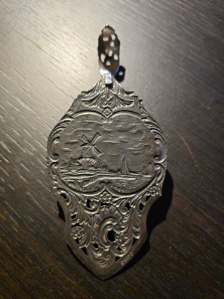 Antieke verzilverde Taartschep met Molen voorstelling, Ophalen of Verzenden