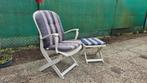 Gratis: 6 Allibert tuinstoelen met 2 hockers en kussens, Ophalen, Gebruikt, Kunststof, Verstelbaar