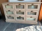 Vintage ladekast met 9 glazen laden, Gebruikt, 5 laden of meer, 100 tot 150 cm, Ophalen of Verzenden