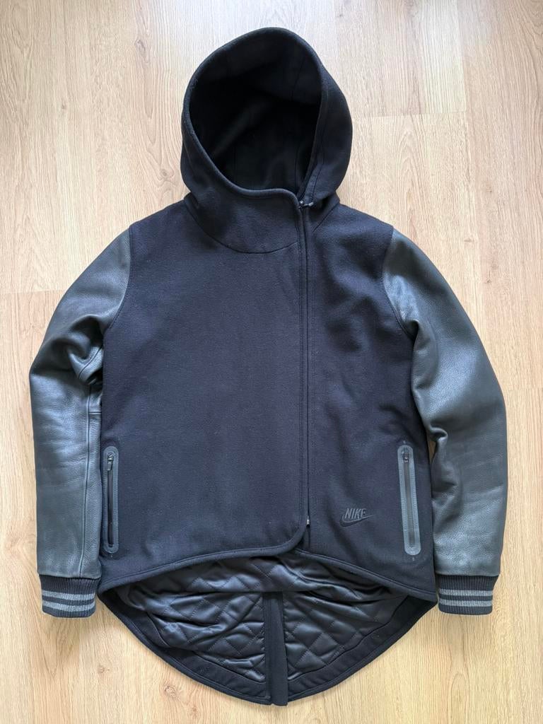 Nike Varsity Destroyer Leather Black Wool Jacket - XS Women, Zwart, Nike, Ophalen of Verzenden, Maat 34 (XS) of kleiner