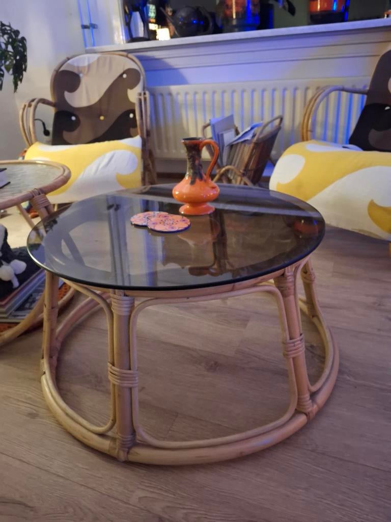 Rotan tafeltje., Ophalen, Gebruikt, 50 tot 100 cm, Rond