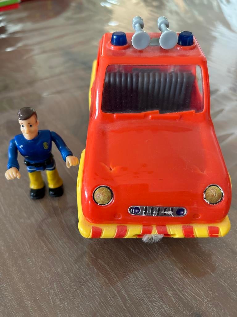 Brandweerman Sam met dienstauto - Speelgoedset, Kinderen en Baby's, Speelgoed | Speelgoedvoertuigen, Gebruikt, Onbekend, Ophalen of Verzenden