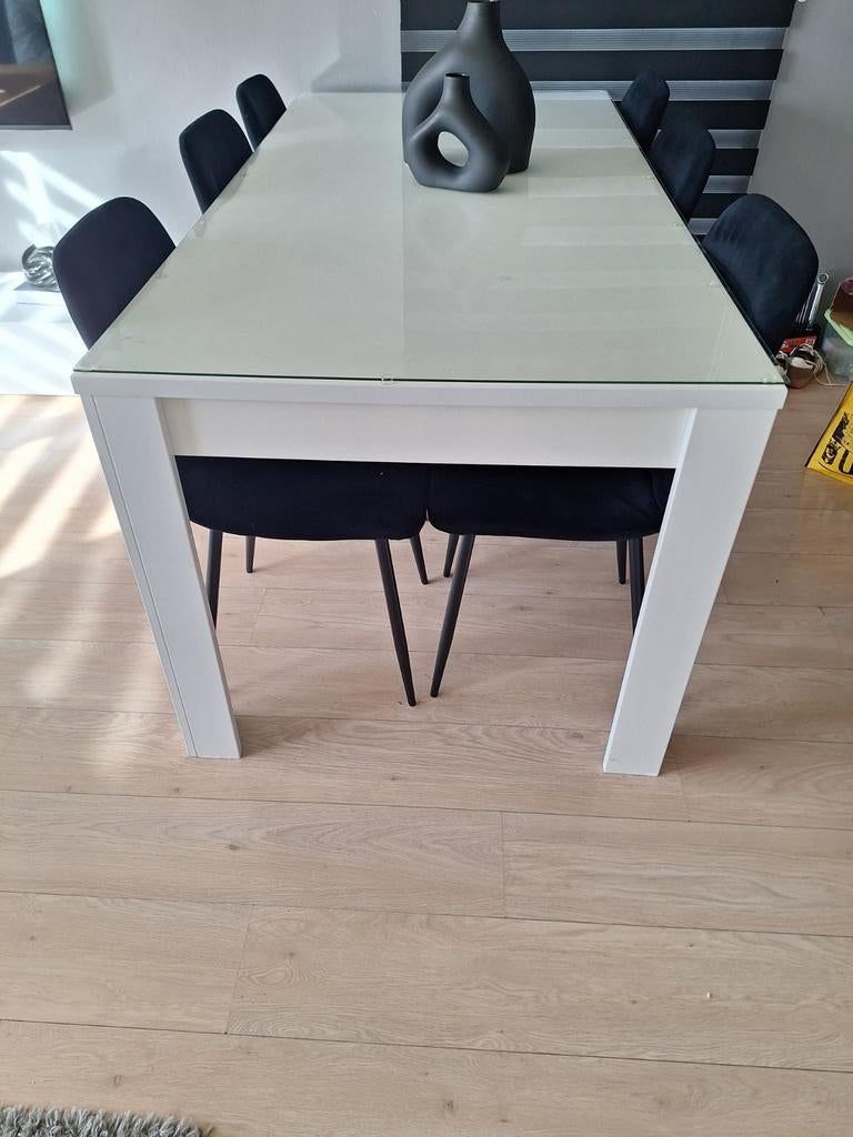 Moderne eettafel 180x90 met glazen blad - Gratis, Gebruikt, Vijf personen of meer, 150 tot 200 cm, Rechthoekig