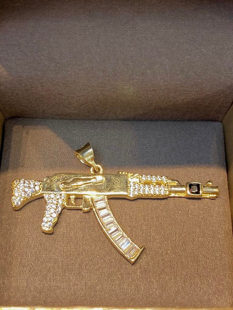 14k Gouden AK Kettinghanger, Ophalen of Verzenden, Nieuw, Goud, Met edelsteen