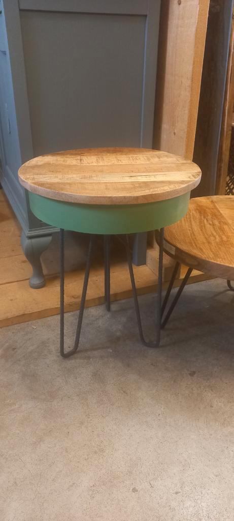 Bijzettafel mangohout, Huis en Inrichting, Tafels | Bijzettafels, Nieuw, Rond, 45 tot 60 cm, Minder dan 55 cm, Ophalen