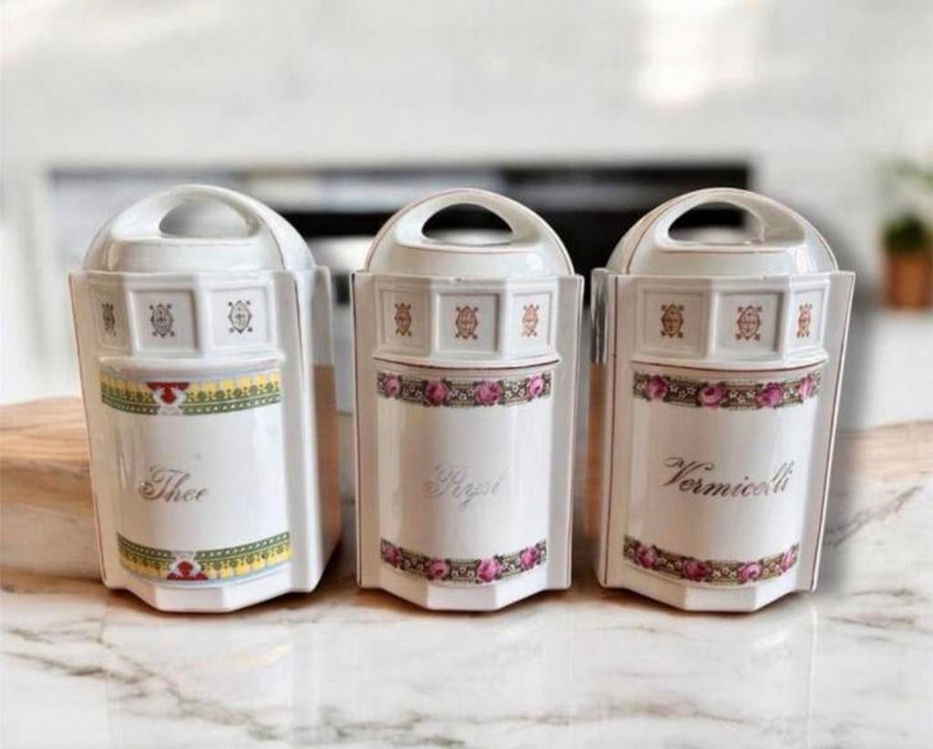 3 Porseleinen Vintage Thee Vermicelli en rijst bewaarbussen, Antiek en Kunst, Ophalen of Verzenden