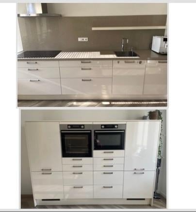 Complete keuken (2017) + composiet + Quooker + apparatuur, Ophalen, Gebruikt, Dubbelwandige keuken, Hoogglans of Gelakt