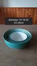 EMAILLE SET MINTGROENE NESTSCHALEN MET GOUDEN BIES., Antiek en Kunst, Antiek | Emaille, Ophalen of Verzenden