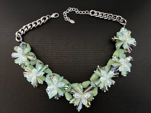 ZARA COLLECTION STATEMENT KETTING 3D Bloemen Mint, Verzenden, Zo goed als nieuw, Groen, Overige materialen