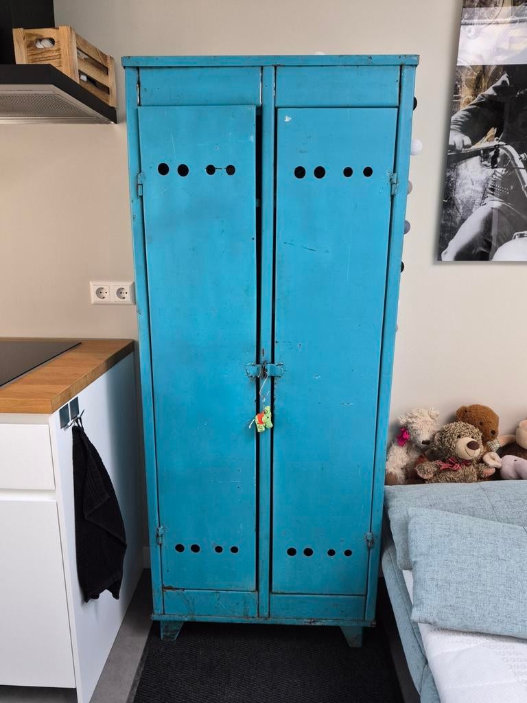 Industriële lockerkast blauw - 171x71,5x36 cm, Ophalen, Gebruikt, Industrieel, Vintage