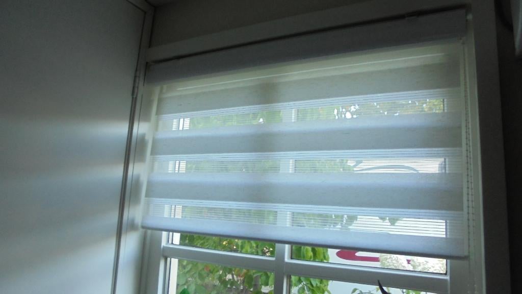 2 duo rolgordijnen in cassette B90H190cm gemeleerd, Ophalen, Gebruikt, 50 tot 100 cm, Bruin