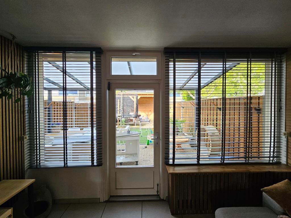 Set van 2 houten jaloezieën - Antraciet (200x200, 120x200), Ophalen, 200 cm of meer, Zo goed als nieuw, 200 cm of meer