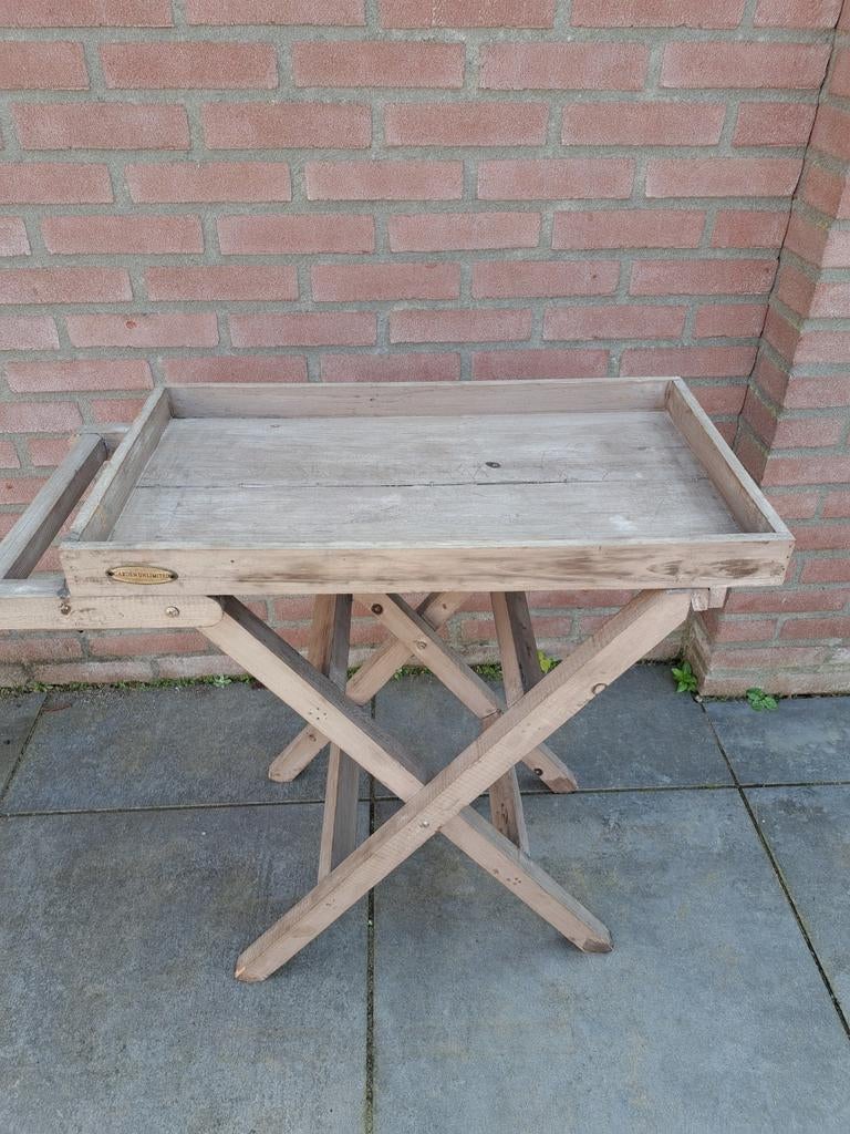 Vintage houten dienbladtafel - inklapbaar, Ophalen, Gebruikt, 50 tot 100 cm, Vintage, Landelijk, Brocante