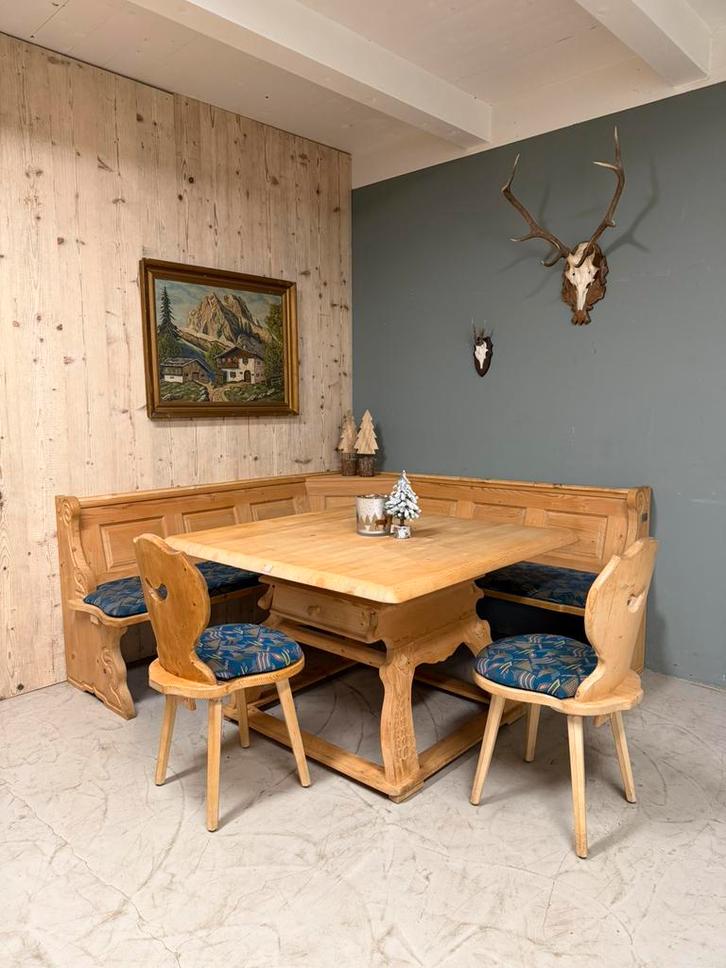 Oostenrijkse Alpen Stube zithoek | Hoekbank tafel en stoelen, Antiek en Kunst, Curiosa en Brocante, Ophalen
